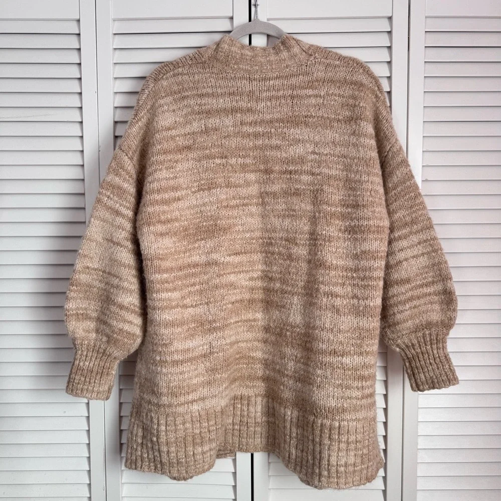 Madewell Wool Space-Dyed Long Oversized Cardigan Sweater Beige Medium